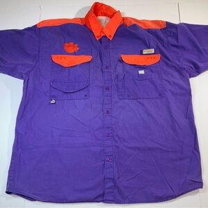 Columbia PFG Fishing Short Sleeve XXL Tag Missing Orange Purple Clemson Tigers